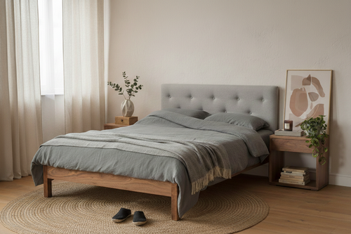 Minimalistisk seng i egetræ KARMEN med skandinavisk design