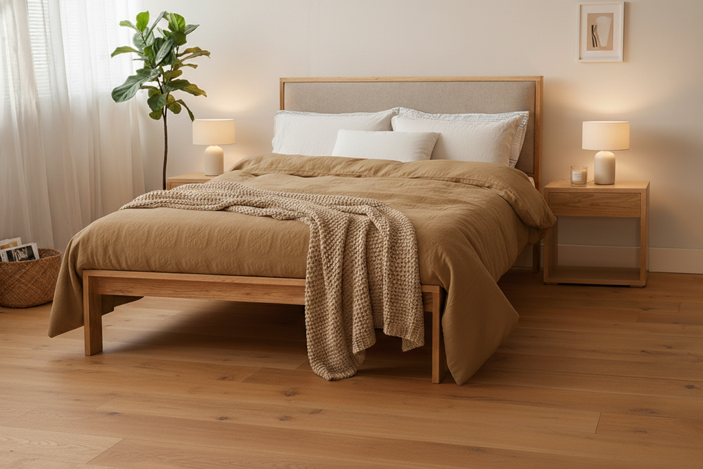 Minimalistisk seng i egetræ MARGO med skandinavisk design