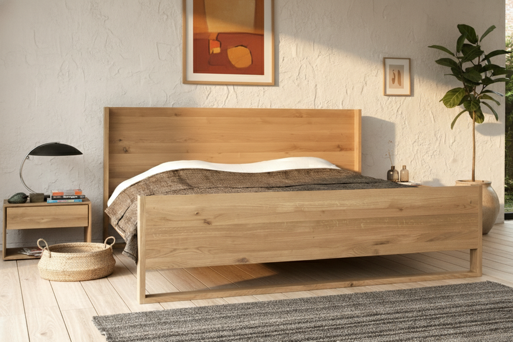 Minimalistisk seng i egetræ MARI i skandinavisk design