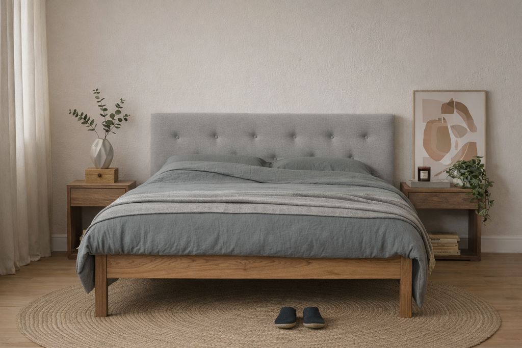 Massiv eg seng KARMEN i minimalistisk skandinavisk design