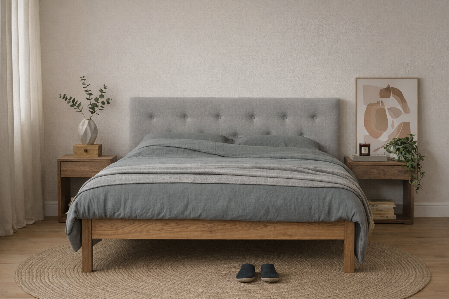 Massiv eg seng KARMEN i minimalistisk skandinavisk design