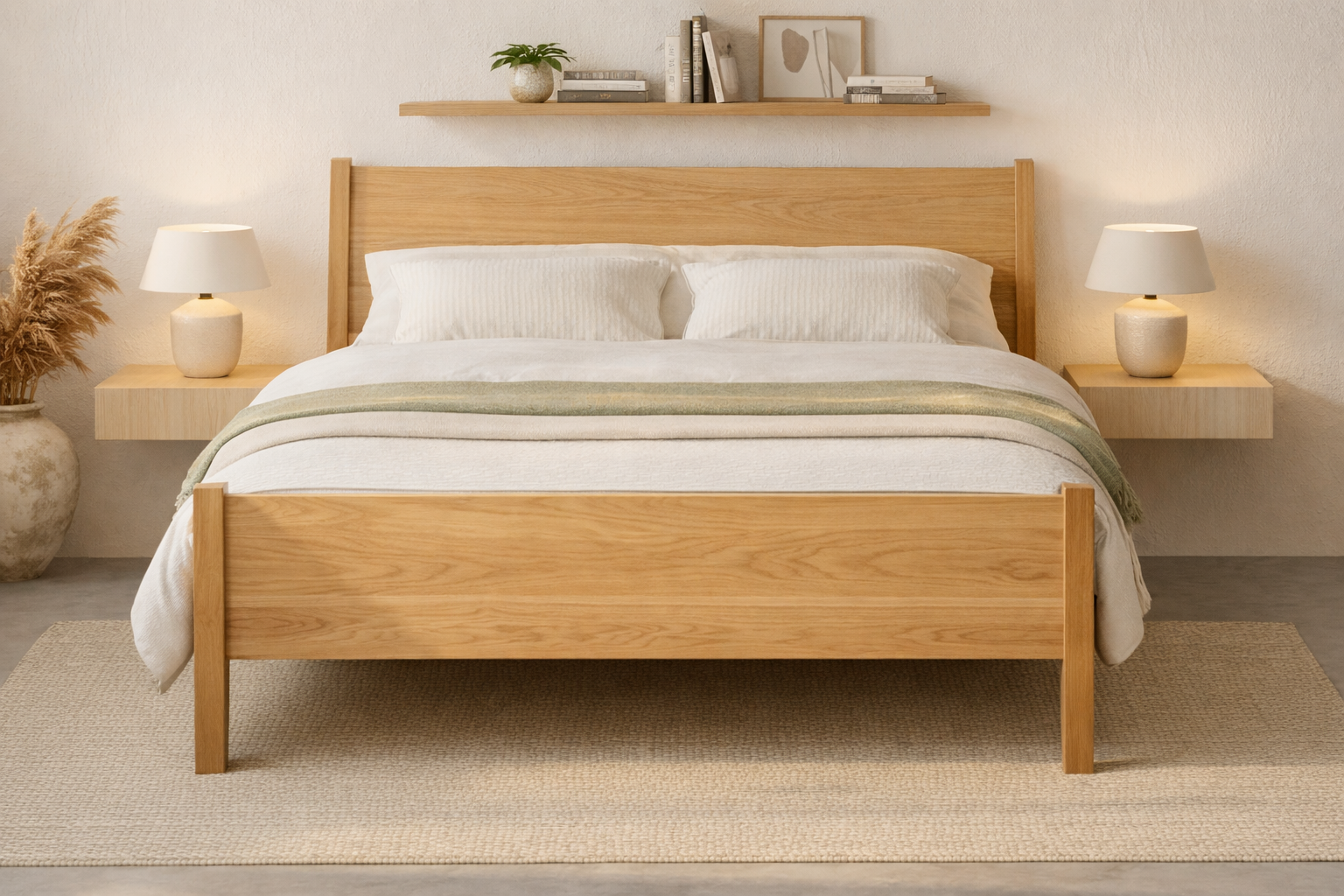 Massiv eg seng SARA i minimalistisk skandinavisk design